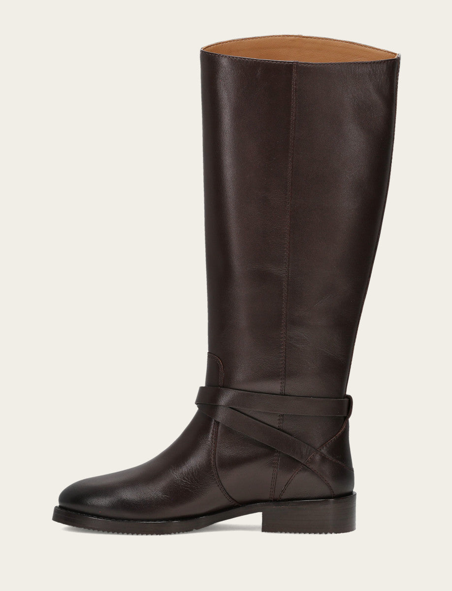 Women's Dark Brown Melissa Belted Riding Boot