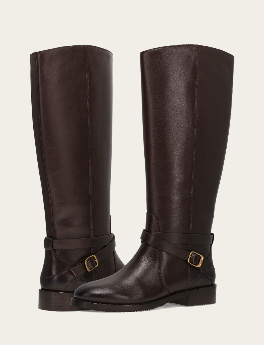 Women's Dark Brown Melissa Belted Riding Boot