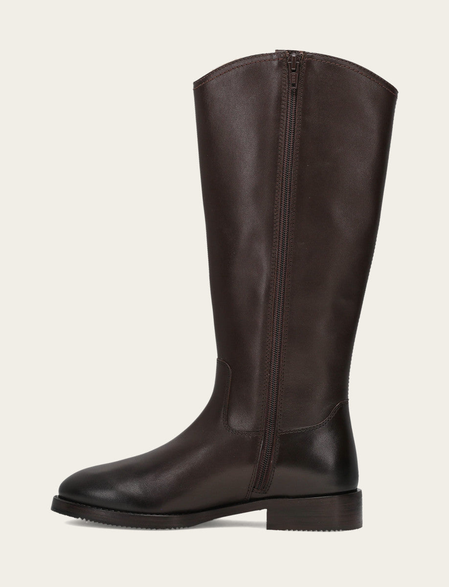 Women's Dark Brown Melissa Button Tall Inside Zip Wide Calf Boot