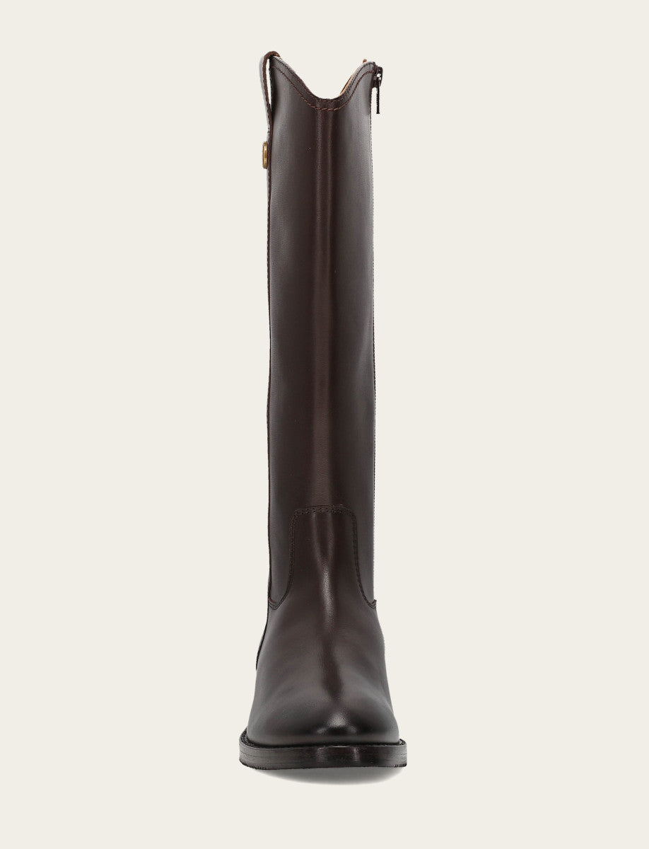 Women's Dark Brown Melissa Button Tall Inside Zip Wide Calf Boot