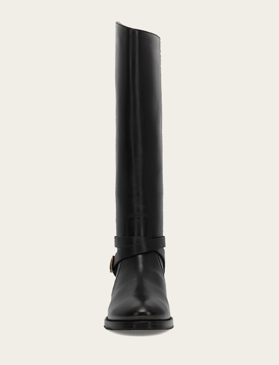 Women's Black Melissa Belted Riding Wide Calf Boot