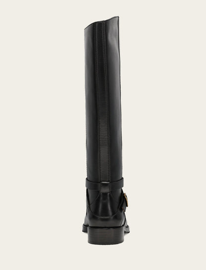 Women's Black Melissa Belted Riding Wide Calf Boot