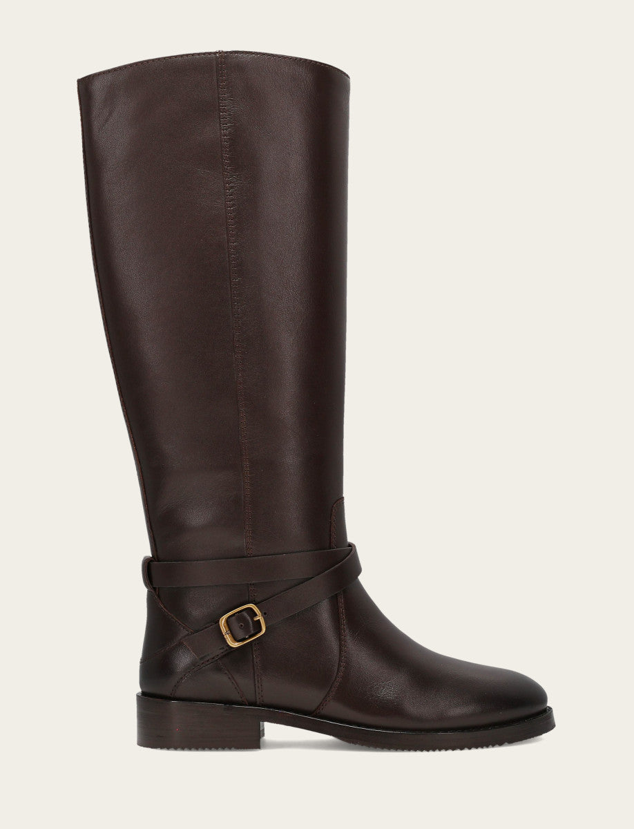 Women's Dark Brown Melissa Belted Riding Wide Calf Boot