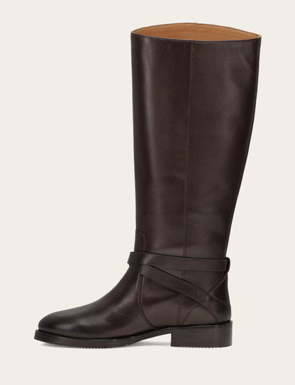 Women's Dark Brown Melissa Belted Riding Wide Calf Boot