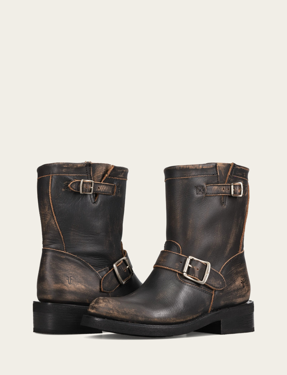 Women's Distressed Black Viv Short Engineer Boot
