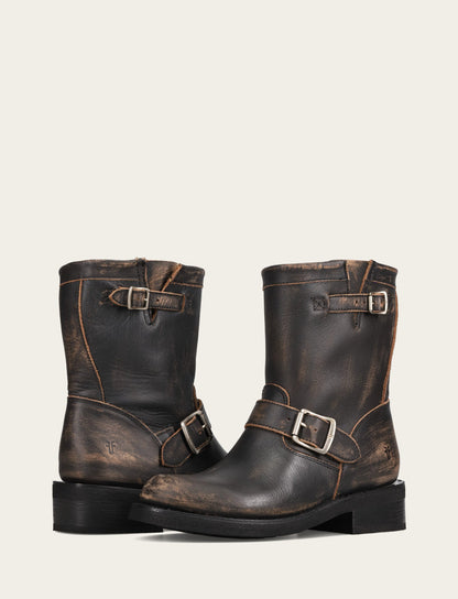 Women's Distressed Black Viv Short Engineer Boot