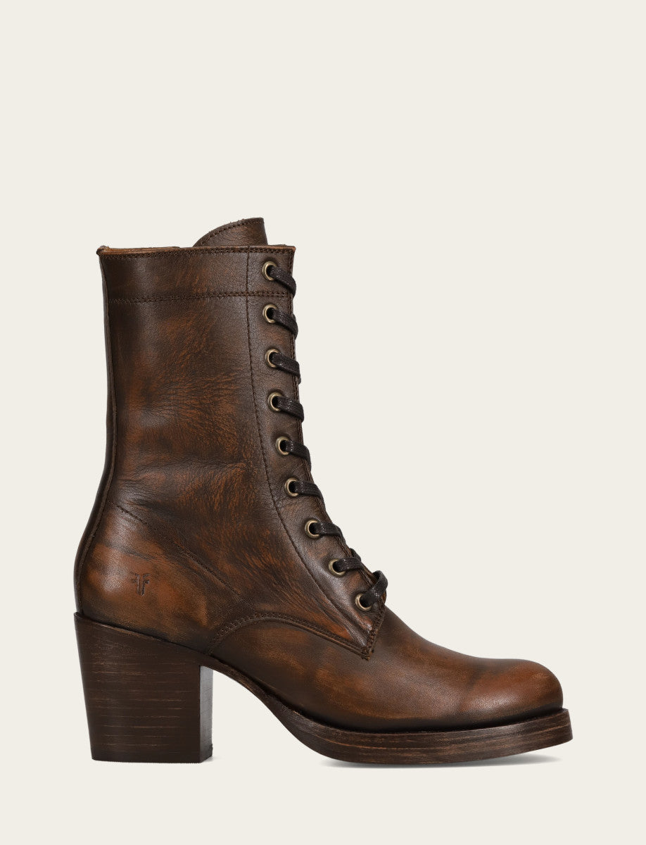 Women's Distressed Dk Brown Jean Lace Up Boot