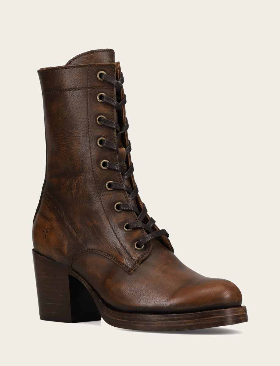 Women's Distressed Dk Brown Jean Lace Up Boot