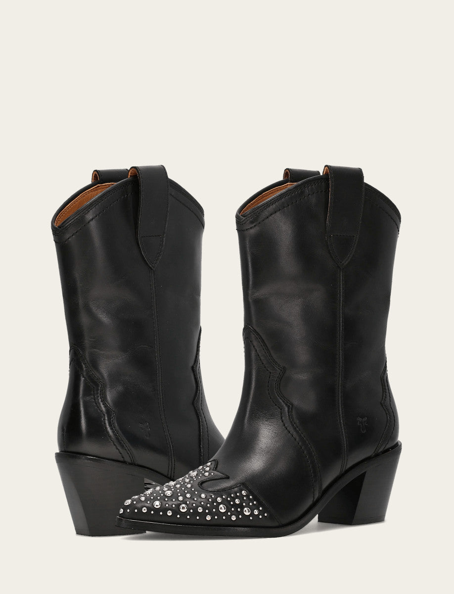 Women's Black Sara Wingtip Stud Boot