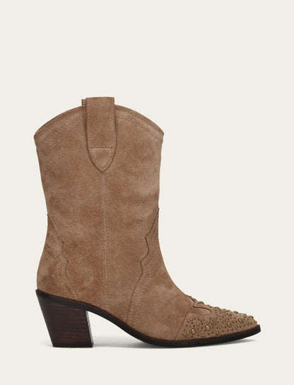 Women's Almond Sara Wingtip Stud Boot