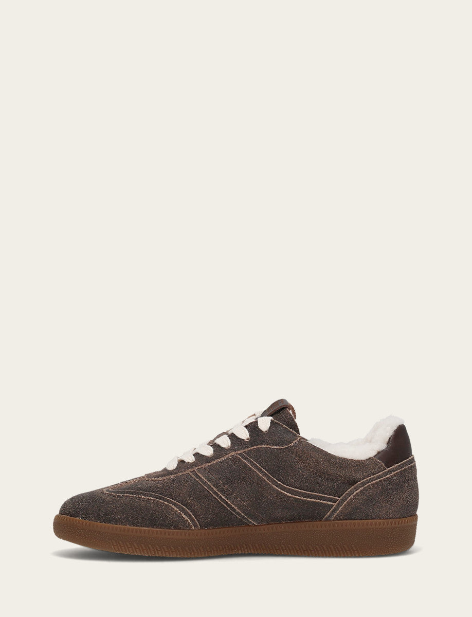 Women's Dark Truffle Milly Low Lace Shearling Sneaker