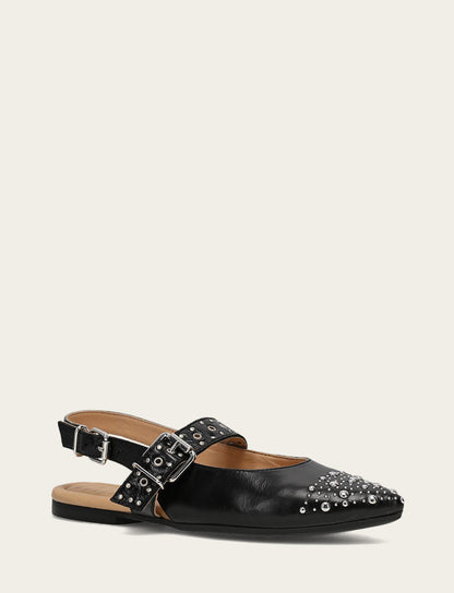 Women's Black Heather Slingback Studded Shoe