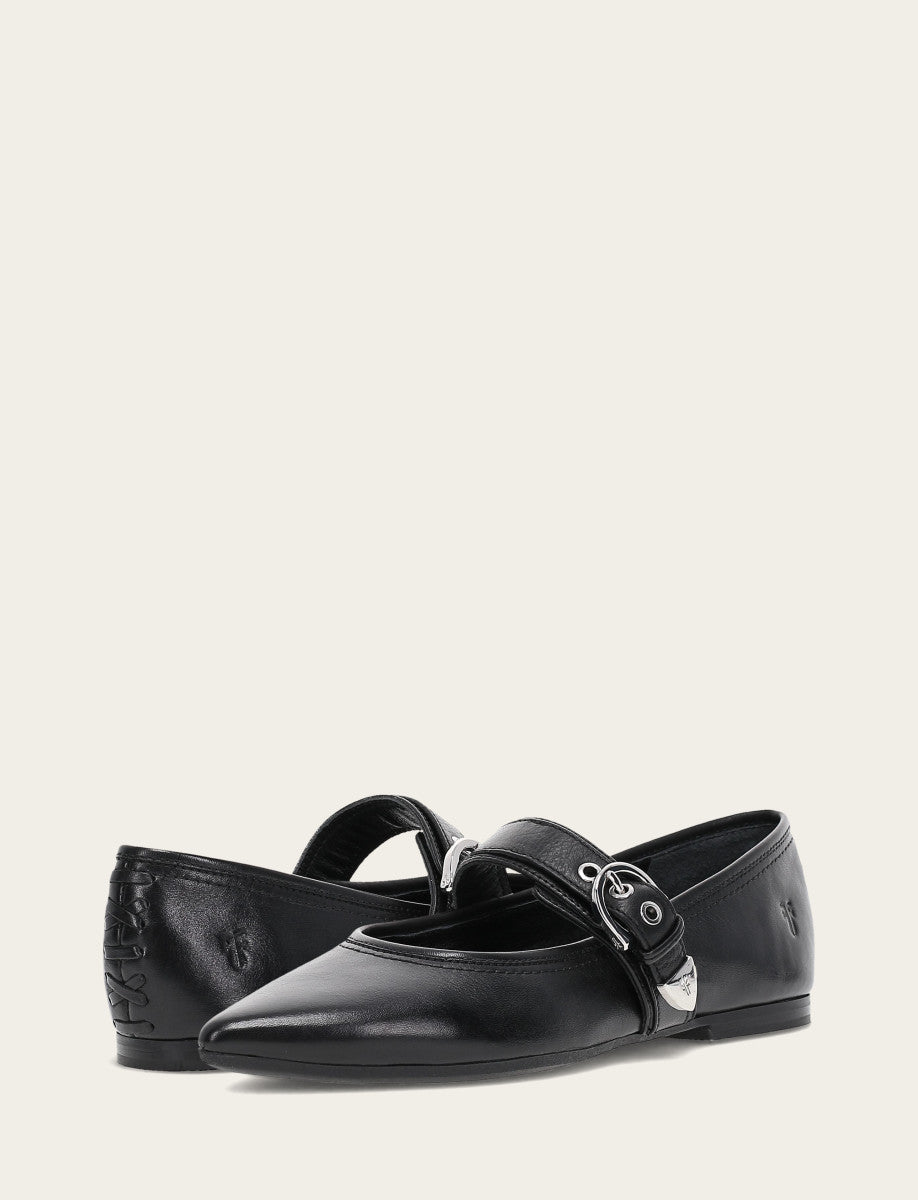 Women's Black Heather Buckle Mary Jane Flats