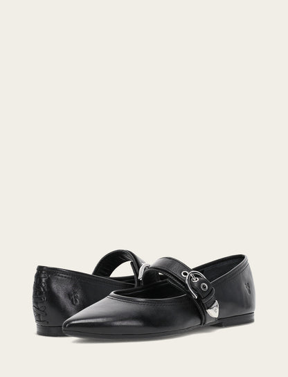 Women's Black Heather Buckle Mary Jane Flats