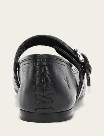 Women's Black Heather Buckle Mary Jane Flats