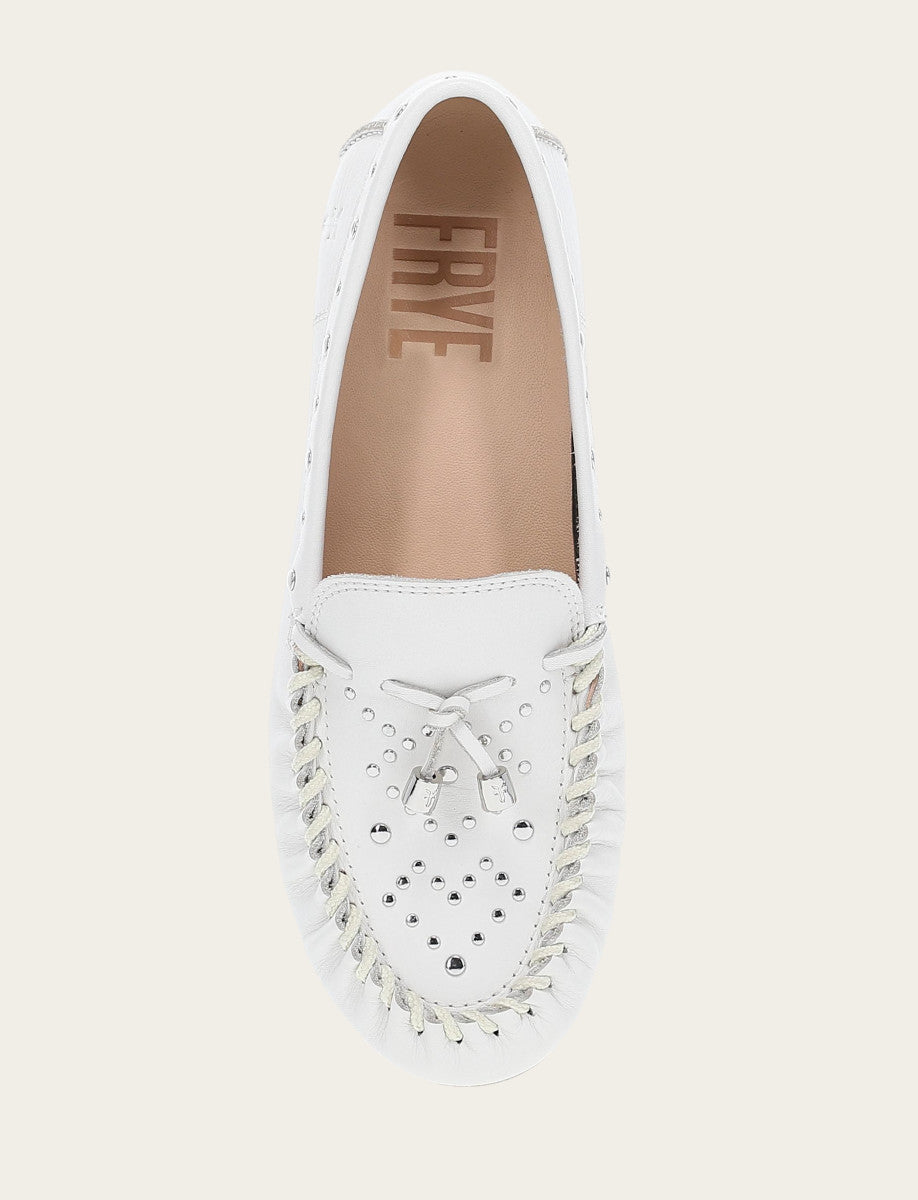 Women's White Naya Stud Moc Loafers