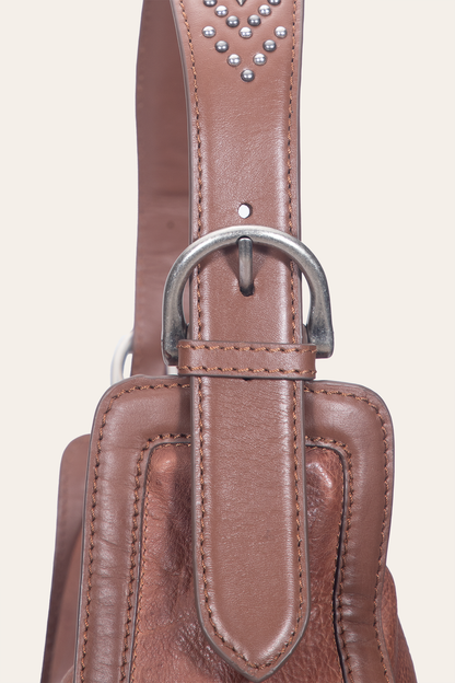 Women's Cognac Carla Studded Hobo Handbag