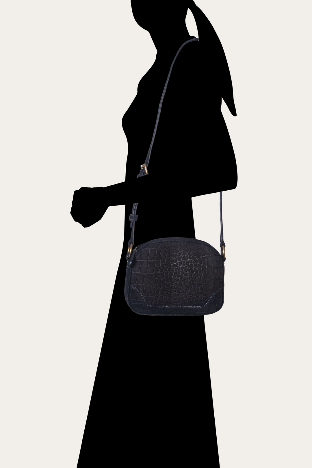 Melissa Black Sueded Croco Camera