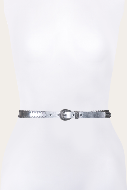 20mm Silver Leather Belt With 3-Piece Buckle Set