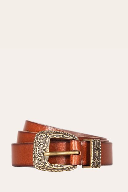 25mm Tan Logo Western Belt