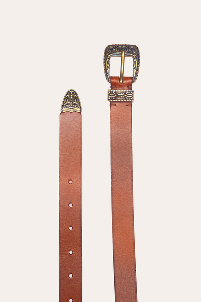 25mm Tan Logo Western Belt