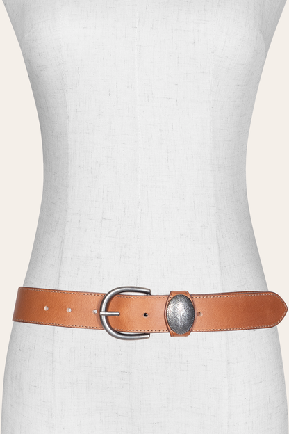 Women’s Beige 35mm Belt With Concho On Loop