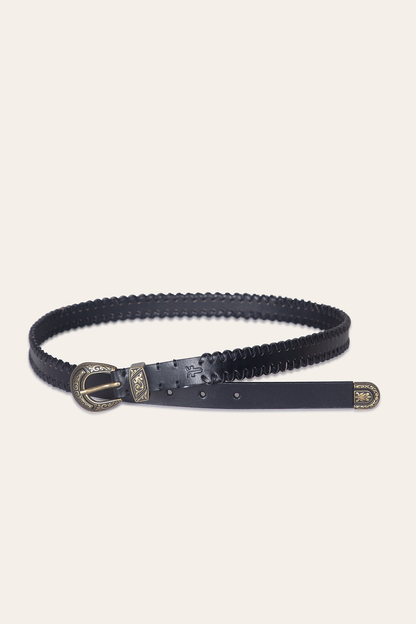20mm Black Leather Belt With 3-Piece Buckle Set