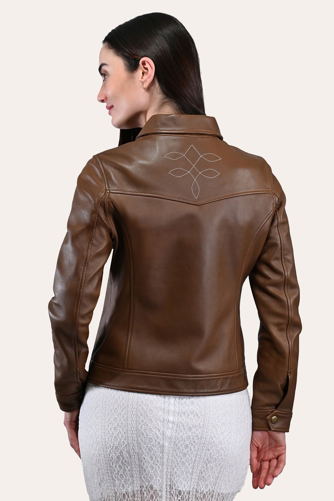 Women’s Medium Brown Callum Trucker Leather Jacket