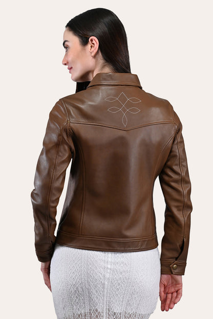 Women’s Medium Brown Callum Trucker Leather Jacket