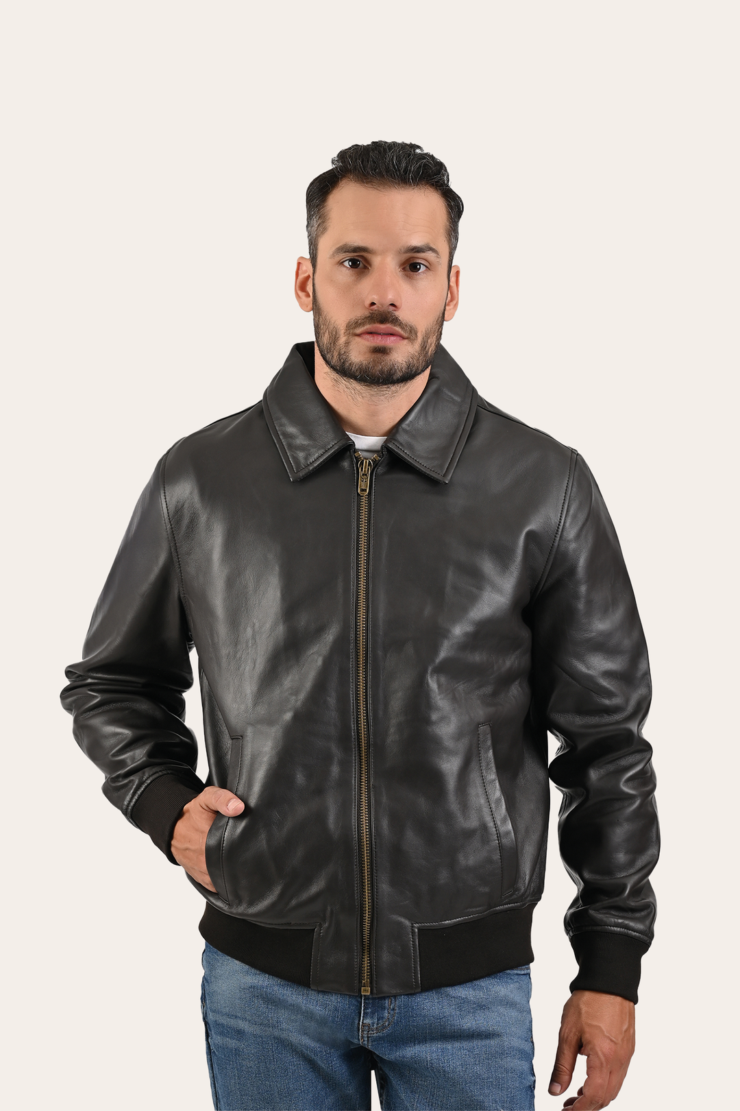 Men’s Dark Brown Dusty Trucker Leather Jacket