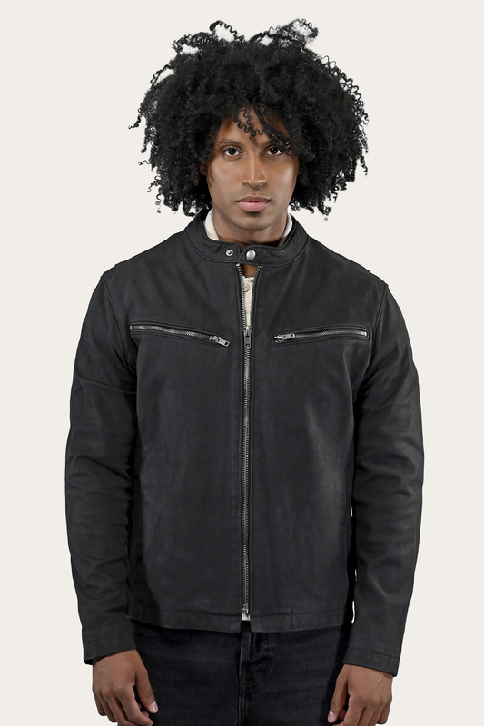 Men’s Black Cattleman Vintage Cafe Racer Leather Jacket